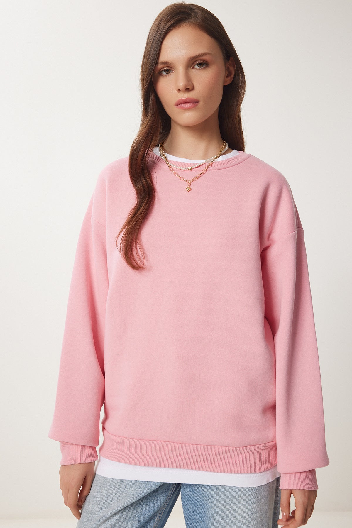 Pembe Şardonlu Basic Sweatshirt OW00001