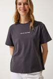 Antrasit Baskılı Basic Örme T-Shirt NJ00141