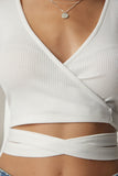 Ekru Bağlamalı Anvelop Yaka Crop Bluz UB00134