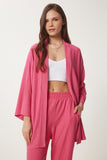 Koyu Pembe Kimono Pantolon Örme Takımı BY00050