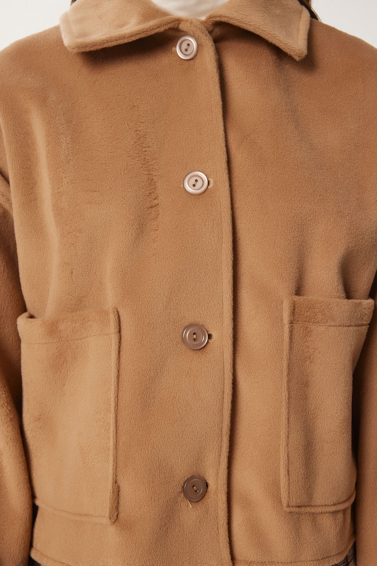 Camel Geniş Cepli Yumuşak Kaşe Ceket FN03445
