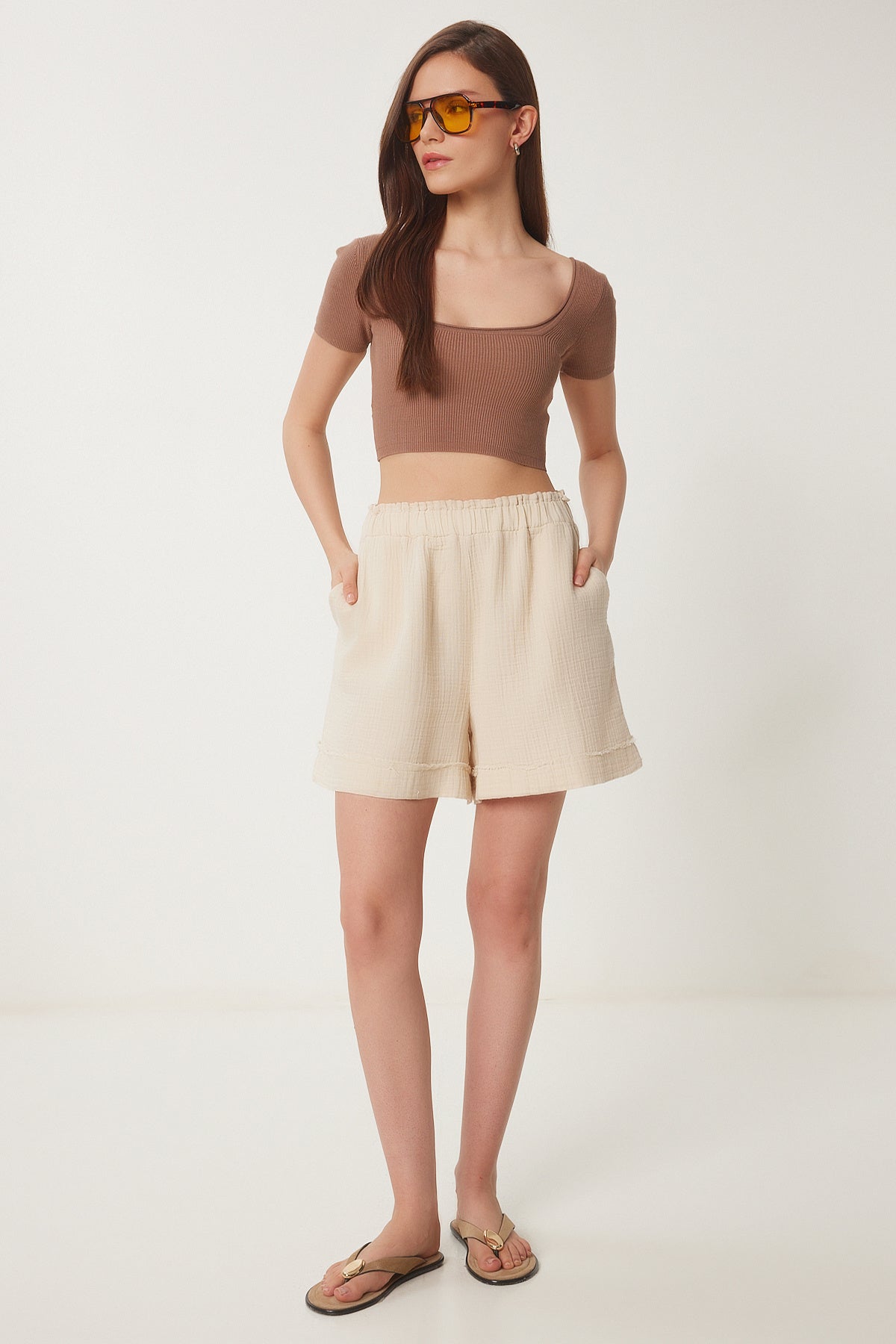 Krem Cepli Müslin Şort RG00054