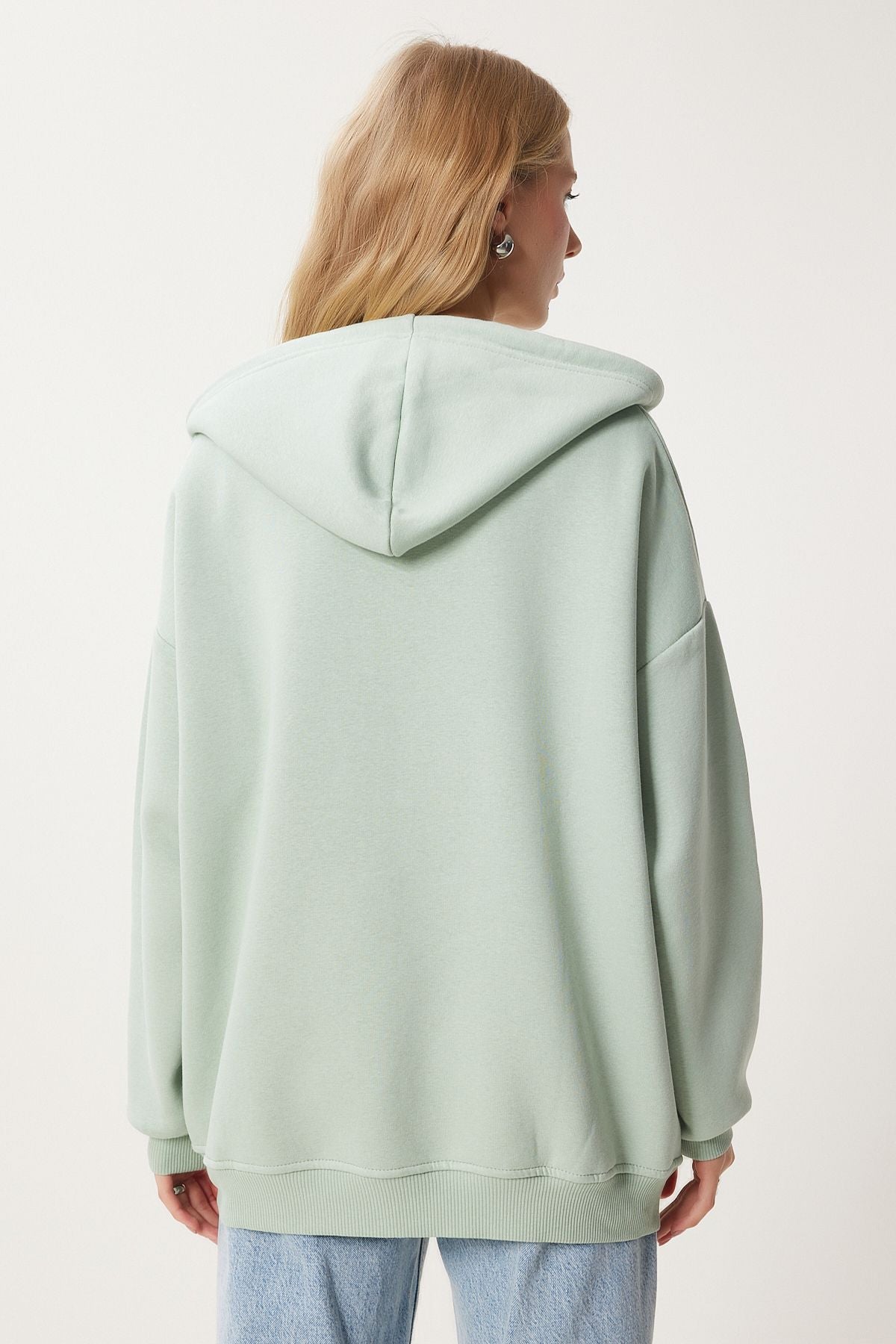 Su Yeşili Kapüşonlu Fermuarlı Oversize Sweatshirt UB00124