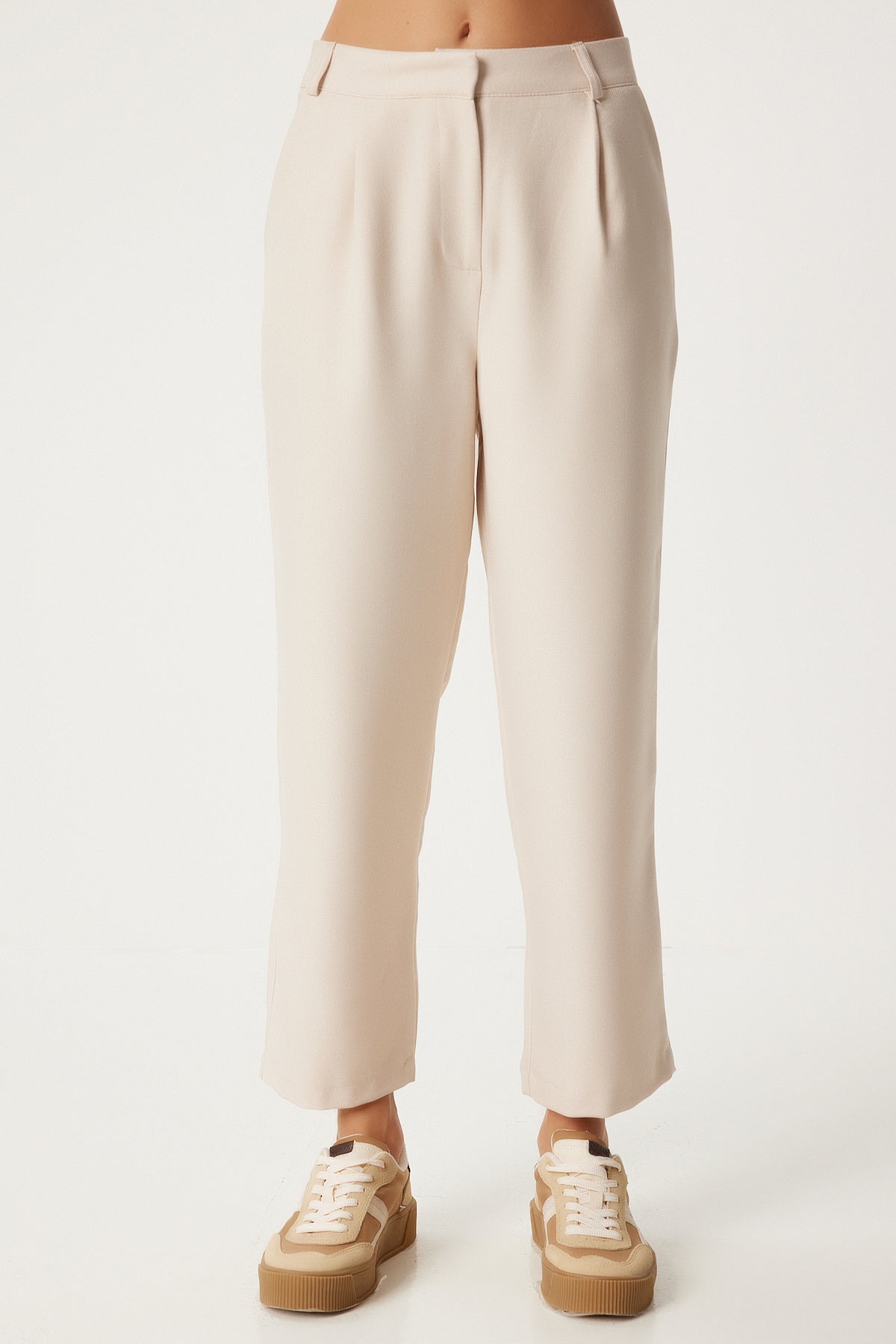 Krem Boru Paça Dokuma Pantolon  FN03310