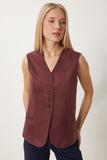 Bordo V Yaka Nubuk Yelek FN03387