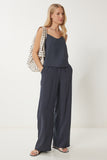 Antrasit Askılı Dokuma Bluz Pantolon Takım MC00293