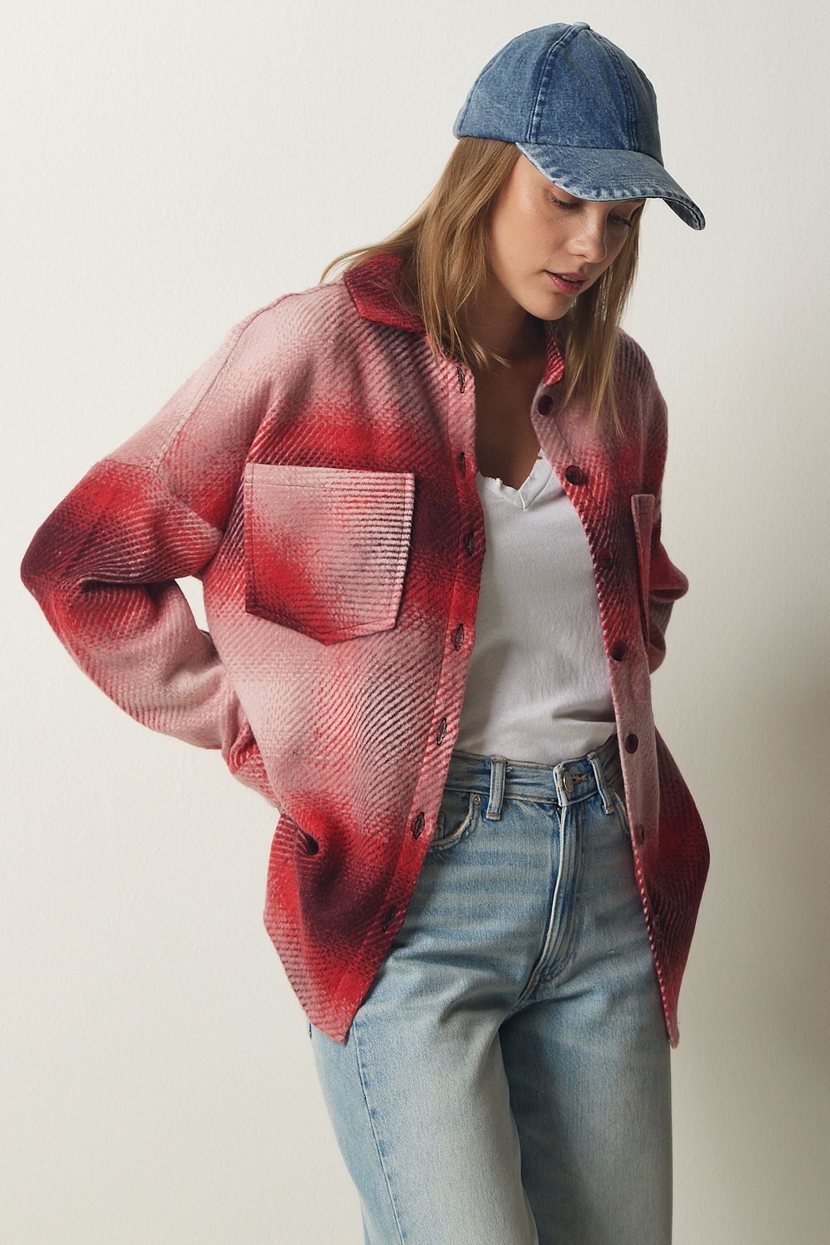 Kırmızı Oduncu Oversize Kaşe Gömlek Ceket TU00035