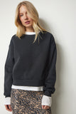Antrasit Şardonlu Crop Sweatshirt UB00179