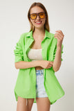 Canlı Yeşil Tek Cepli Yazlık Oversize Vual Gömlek FN03244