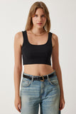 Siyah Askılı Fitilli Crop Örme Bluz GT00030