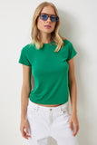 Koyu Yeşil Bisiklet Yaka Basic Sandy T-Shirt EN00611