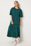 Zümrüt Yeşili Oversize T-Shirt Volanlı Örme Etek Takım UB00291