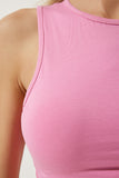 Pembe Halter Yaka Crop Örme Bluz OW00039