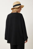 Siyah Keten Kimono Bol Palazzo Pantolon Takım RV00208