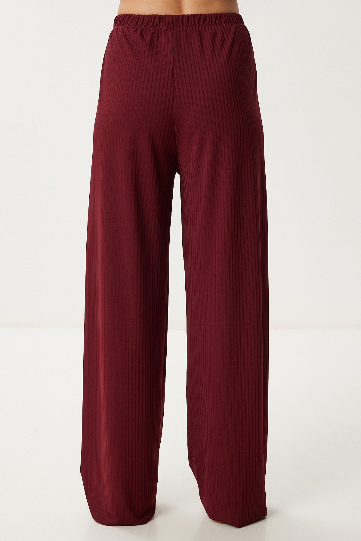 Bordo Geniş Paça Rahat Örme Pantolon PB00054