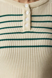Krem Yeşil Düğmeli Yaka Fitilli Crop Triko Bluz NF00077