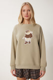 Kil Yeşili Ayıcık Armalı Şardonlu Örme Sweatshirt WE00001