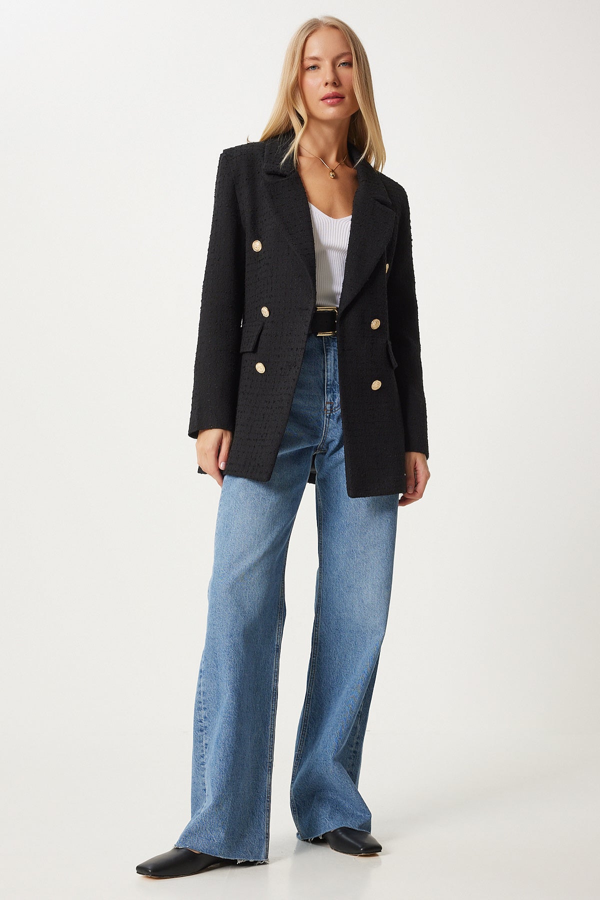 Siyah Düğmeli Blazer Tüvit Ceket WF00004