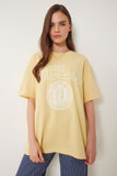 Sarı Oversize Baskılı Örme T-Shirt WO00050
