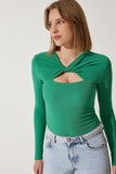 Yeşil Cut Out Detaylı Fitilli Örme Bluz SF00005