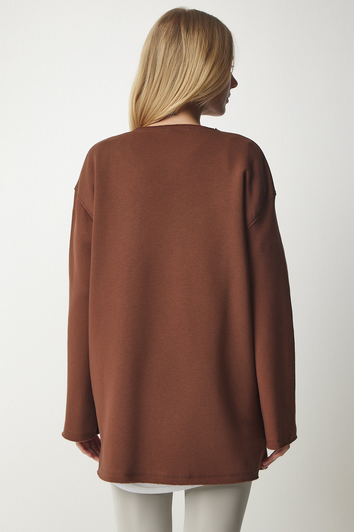 Kahverengi Şardonlu Oversize Örme Sweatshirt NJ00131