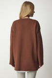 Kahverengi Şardonlu Oversize Örme Sweatshirt NJ00131