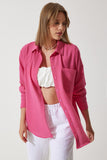 Pembe Oversize Keten Ayrobin Gömlek DD01222