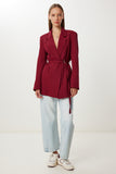 Bordo Vatkalı Kemerli Blazer Dokuma Ceket KT00023
