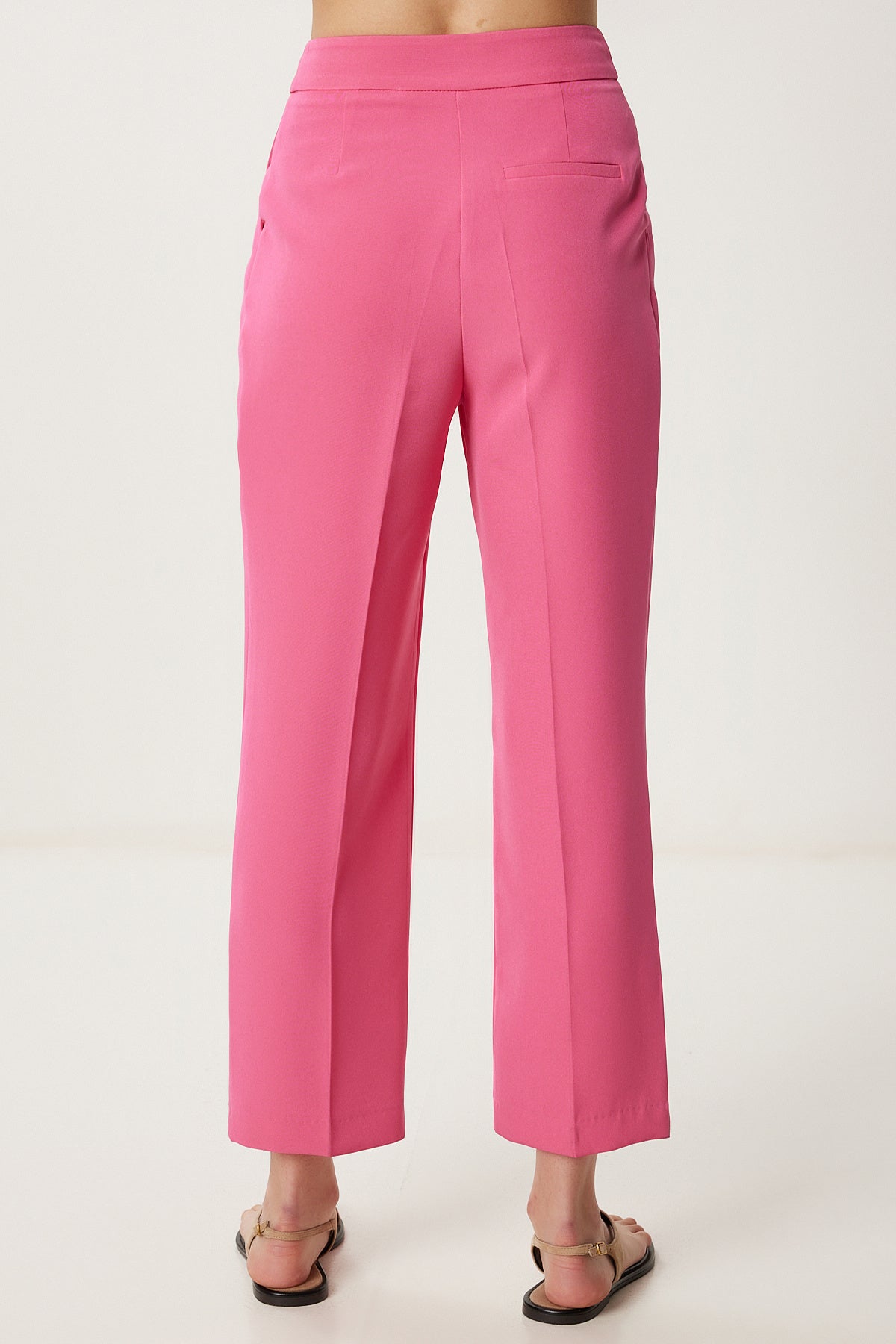 Pembe Yüksek Bel Pensli Dokuma Pantolon WF00121