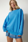 Gök Mavi Şardonlu Oversize Sweatshirt MC00232