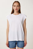 Beyaz Vatkalı Basic Örme T-Shirt FG00031