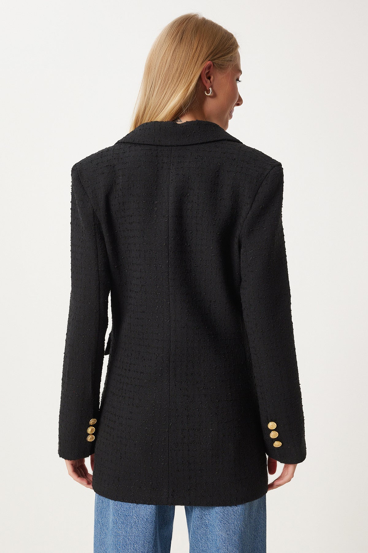 Siyah Düğmeli Blazer Tüvit Ceket WF00004
