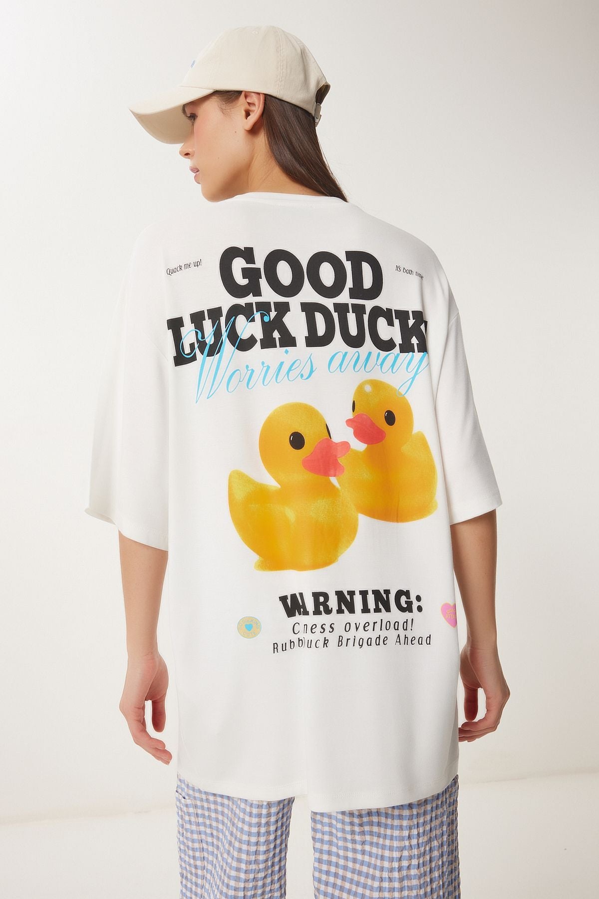 Ekru Oversize Baskılı Pamuklu Örme T-Shirt UB00372