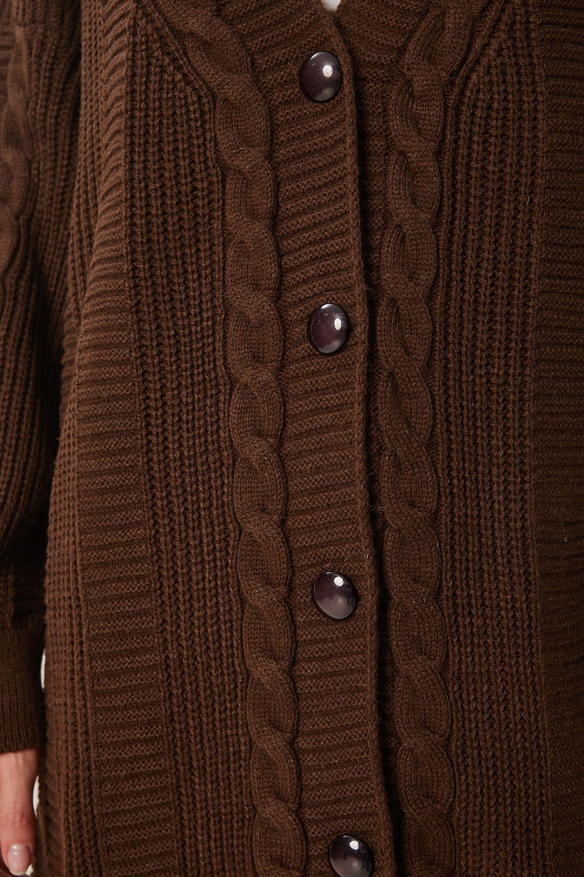 Kahverengi Balon Kollu Oversize Triko Hırka DD01033