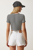 Siyah Çizgili Crop Örme T-Shirt NJ00139