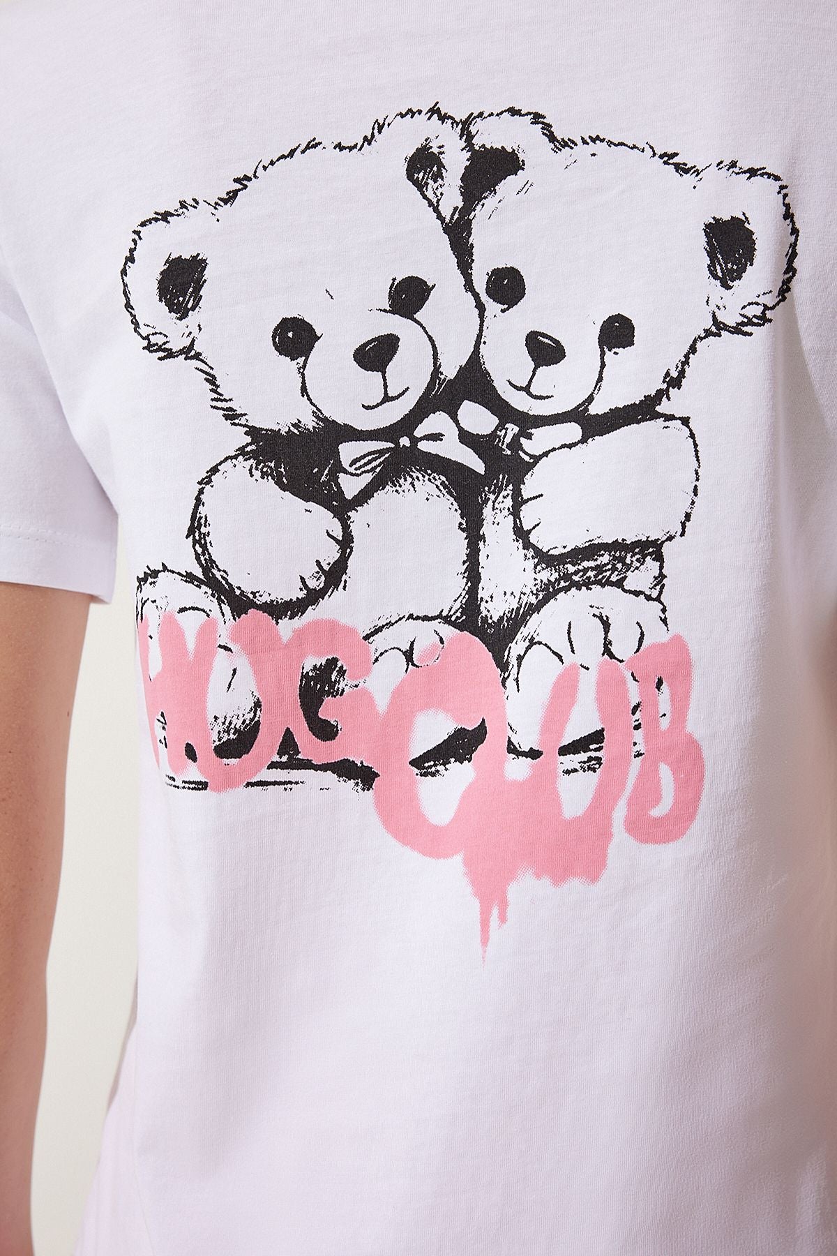 Beyaz Ayıcık Baskılı Örme T-Shirt MC00277