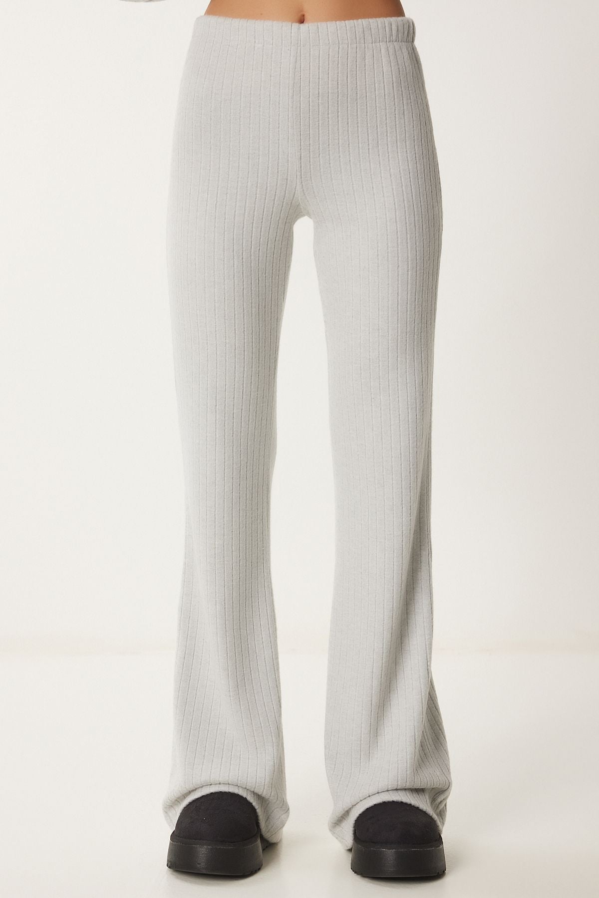 Gri Rahat Fitilli Örme Bluz Pantolon Takım RG00047