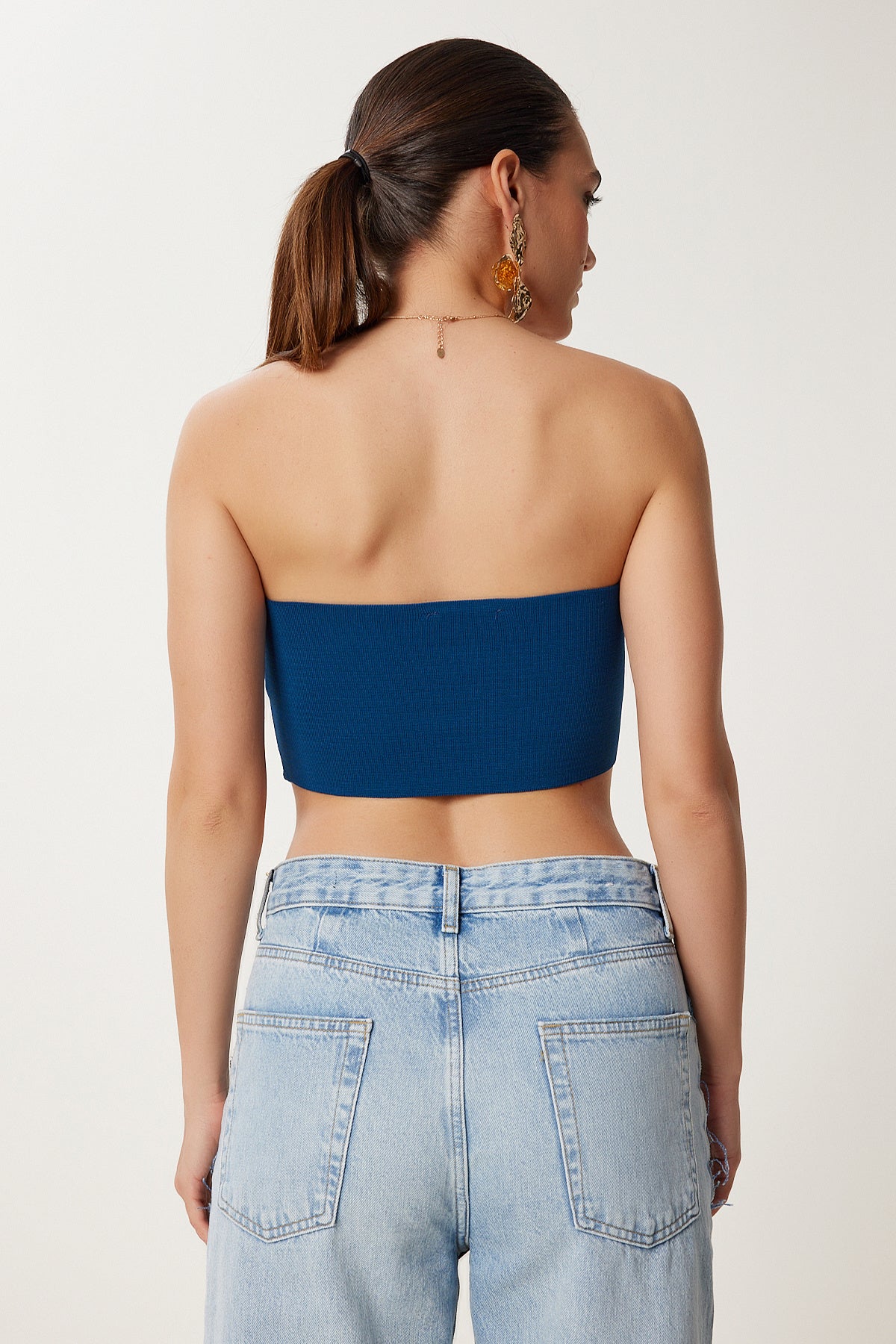 Lacivert Tüy Detaylı Esnek Crop Büstiyer NS00428