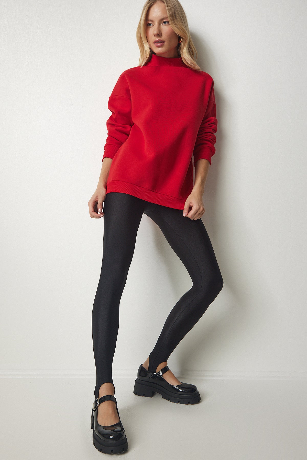 Kırmızı Dik Yaka Basic Şardonlu Sweatshirt UB00166