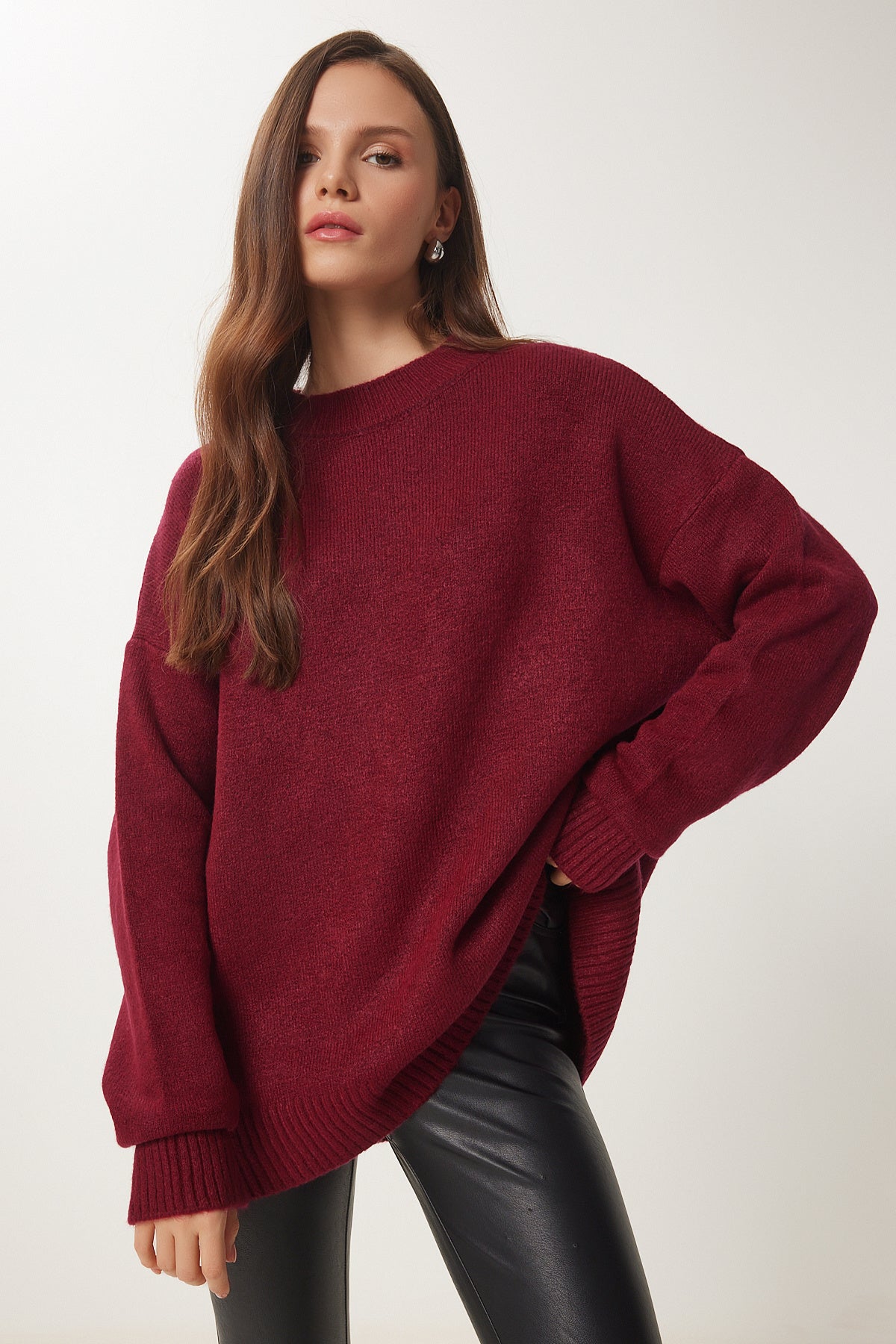Bordo Yumuşak Dokulu Triko Kazak MX00240