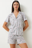 Gri Desenli Viskon Şort Gömlek Pijama Takımı EC00044