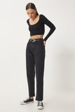 Siyah Orta Bel Straight Jeans UT00024