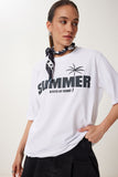 Ekru Baskılı Oversize Rahat Örme T-Shirt US01001