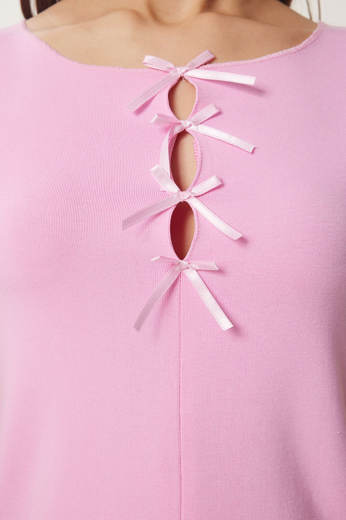 Pembe Fiyonklu Örme T-Shirt MC00296