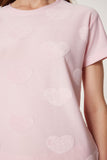 Şeker Pembe Kalp Dokulu Şortlu Örme Pijama Takımı FP00011