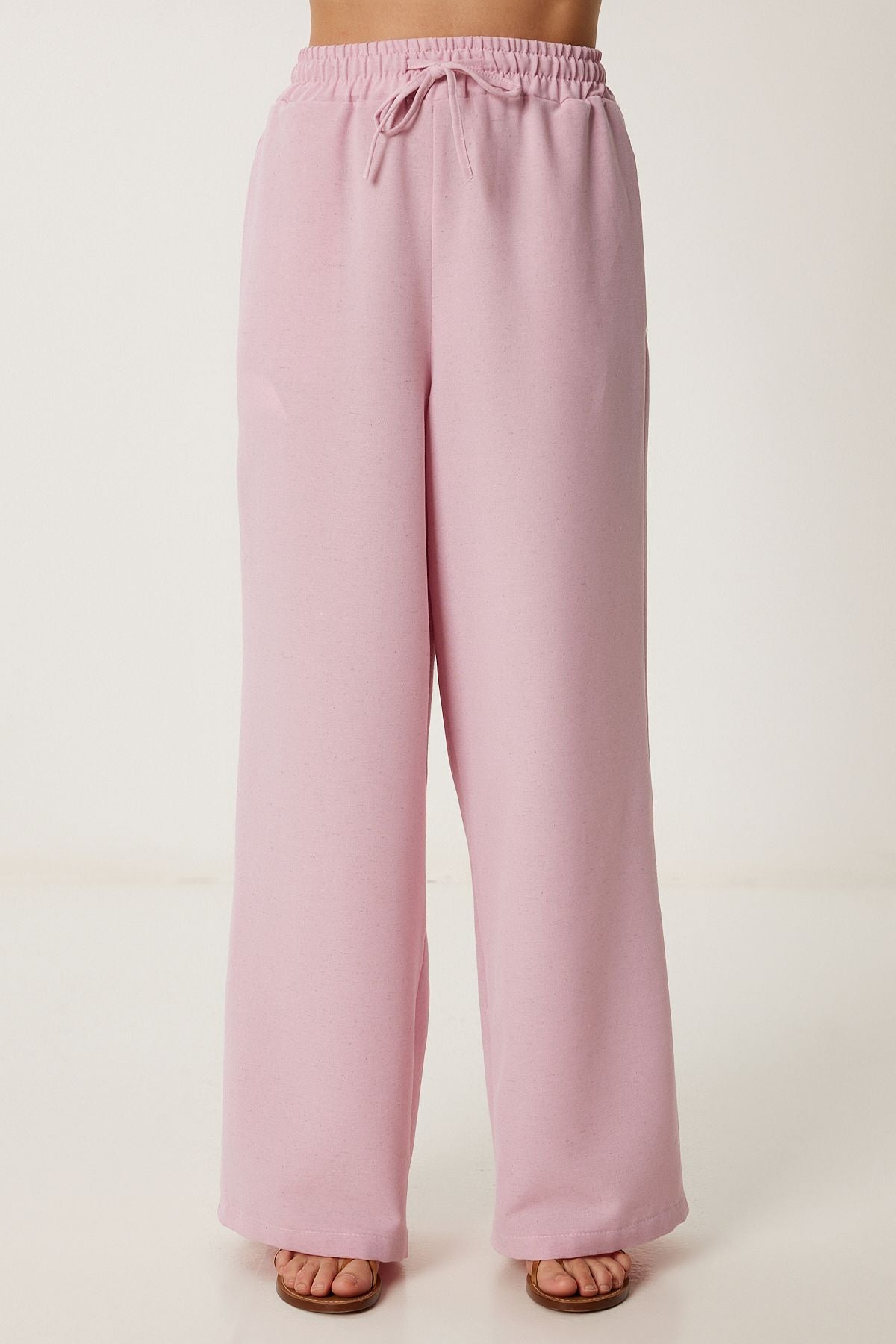 Şeker Pembe Geniş Paça Keten Pantolon DP00261