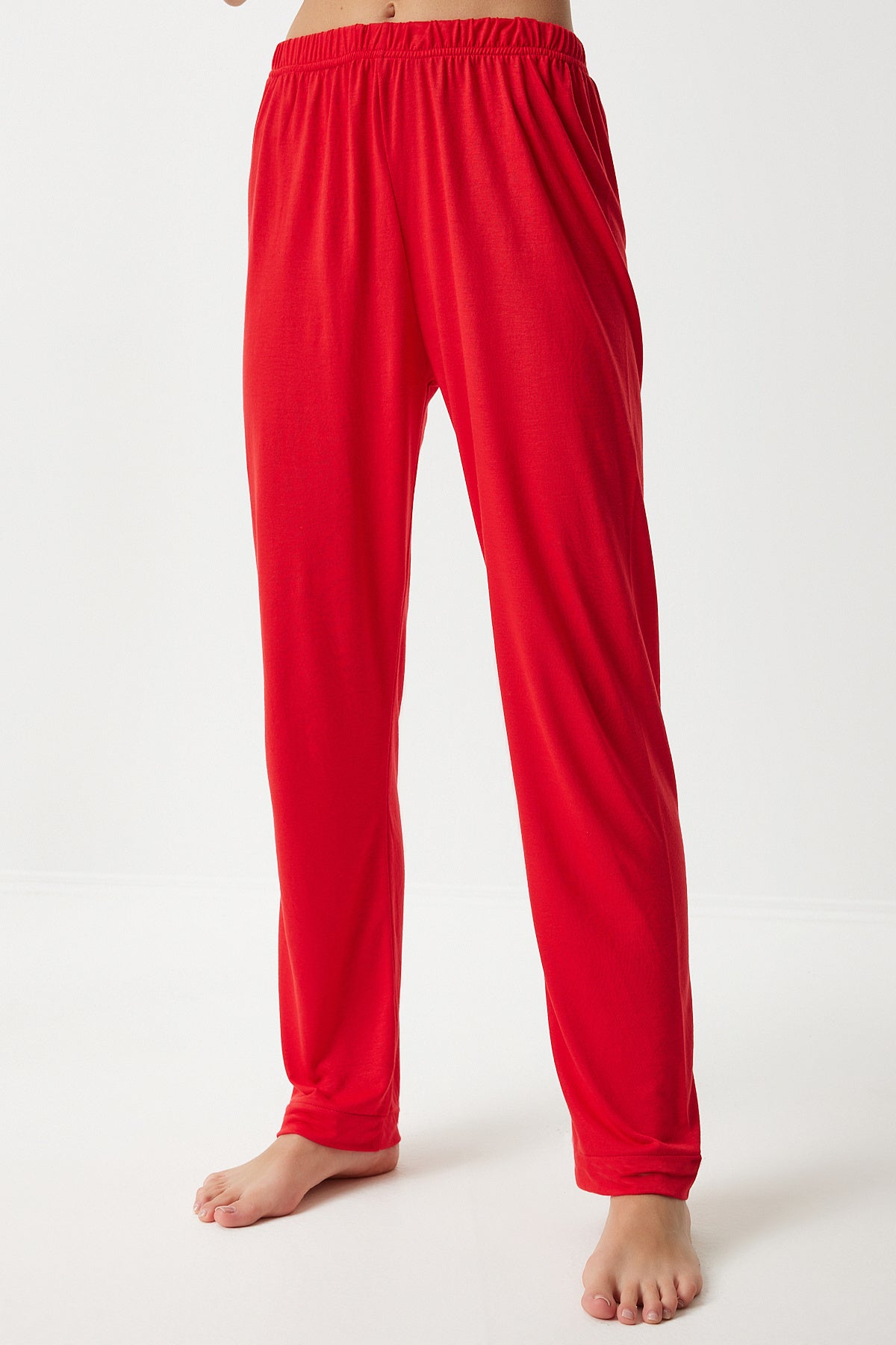 Kırmızı Biye Detaylı Gömlek Pantolon Pijama Takım EC00038