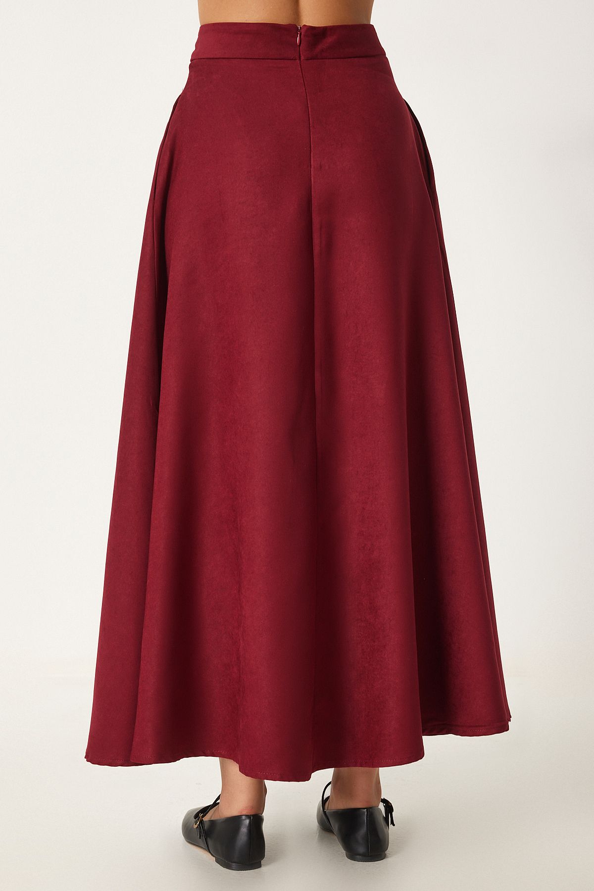 Bordo Cepli Jakarlı Süet Kloş Etek RG00045