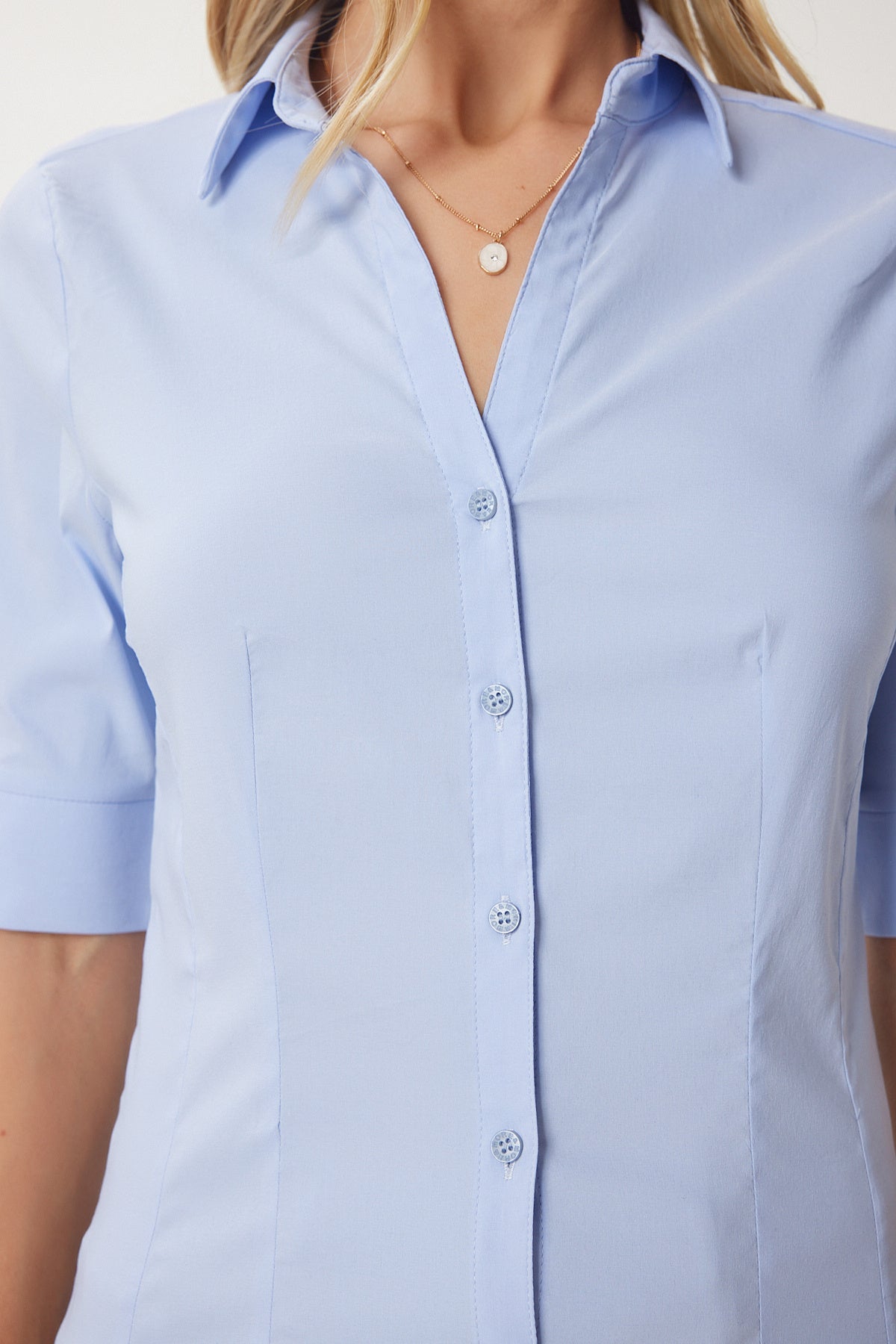 Gök Mavi Pensli Basic Poplin Gömlek WF00095
