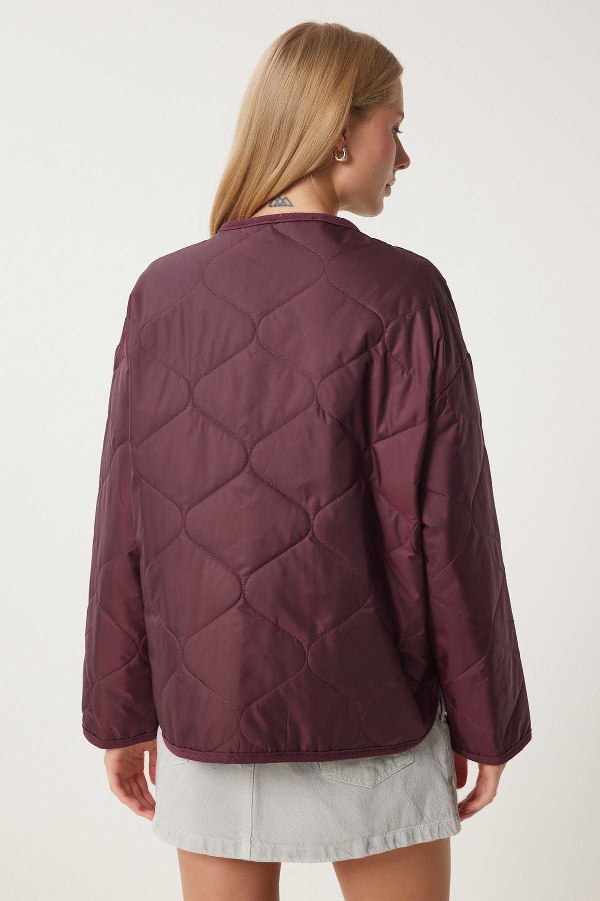 Bordo Geniş Cepli Kapitone Ceket FN03395